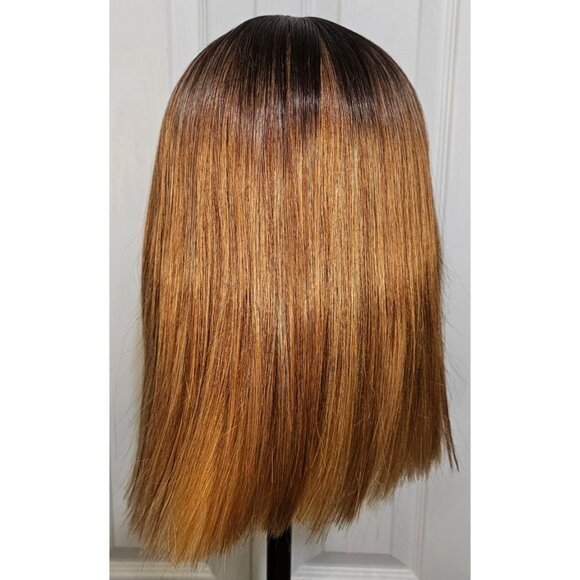15 in Blunt Cut Bob Honey Blonde Synthetic Wig Highlights Ombre 13x4 HD Lace - Picture 5 of 8